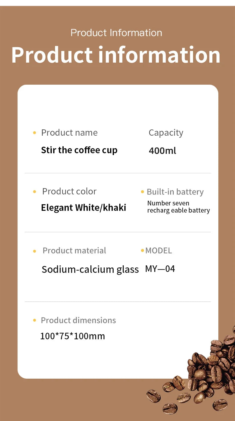 400ML Glass Electric Self-stirring Coffee Mug with Handles High-Speed Mixing Mug for Coffee Milk Tea Rechargeable Cup For Home