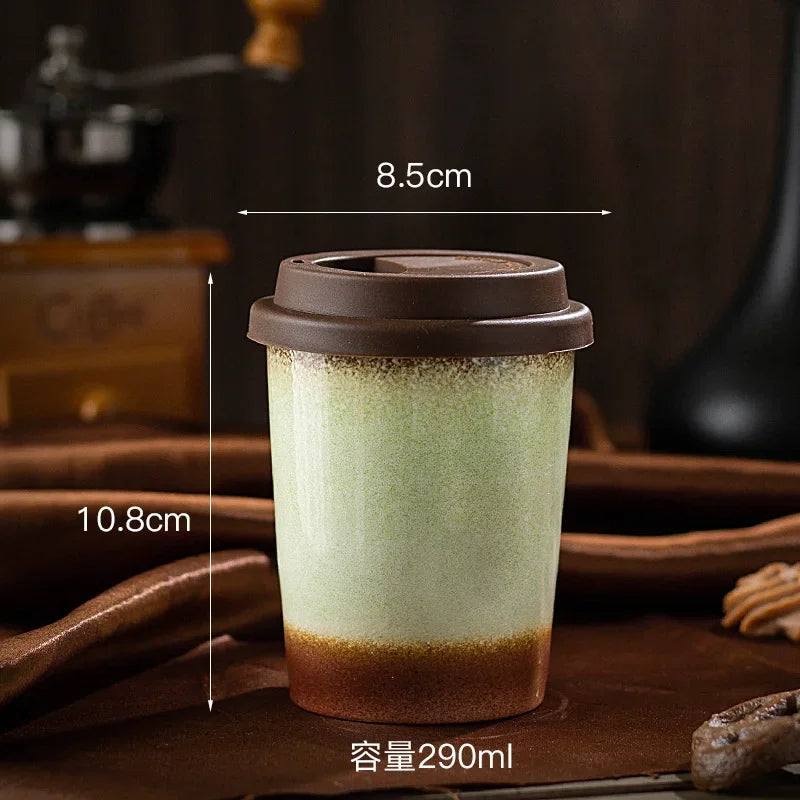 Tasse à Café Céramique Nomade - 290/350ml avec Couvercle Silicone