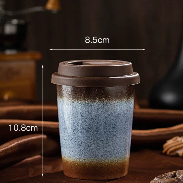 Tasse à Café Céramique Nomade - 290/350ml avec Couvercle Silicone