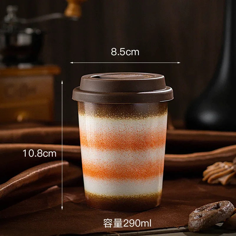 Tasse à Café Céramique Nomade - 290/350ml avec Couvercle Silicone