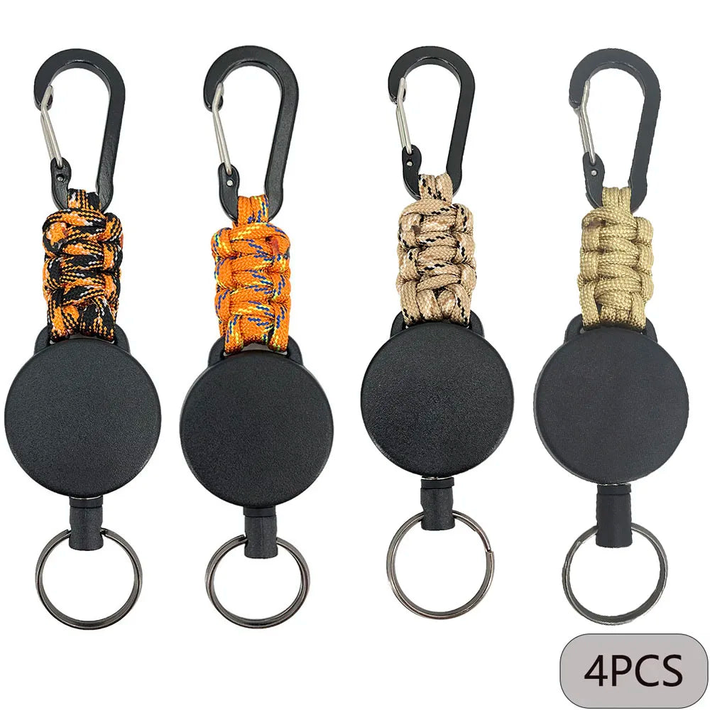 Retractable Keychain Anti-Theft Badge Reel Carabiner Hook Outdoor Portable Key Chain Key Holder Ring Hiking Accessories Keyring