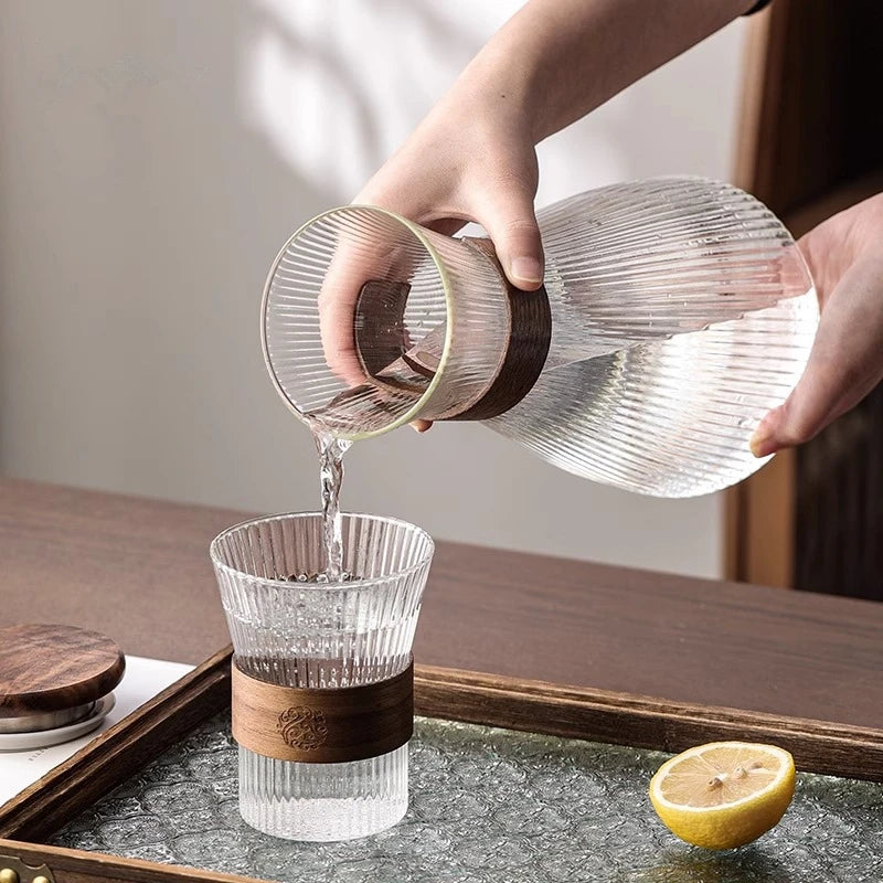 Set Théière Nomade avec Support - 6 Tasses Verre Résistant