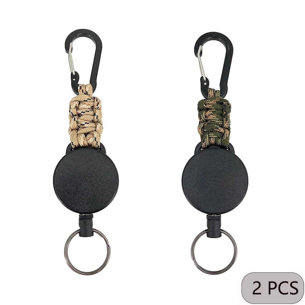 Retractable Keychain Anti-Theft Badge Reel Carabiner Hook Outdoor Portable Key Chain Key Holder Ring Hiking Accessories Keyring