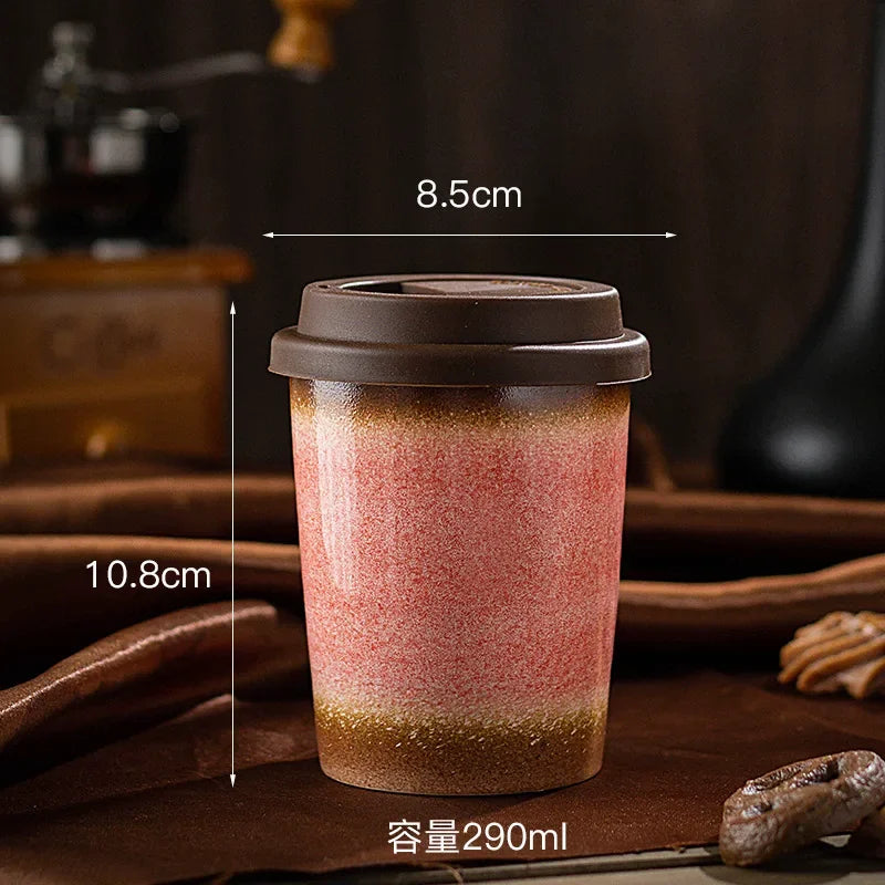 Tasse à Café Céramique Nomade - 290/350ml avec Couvercle Silicone
