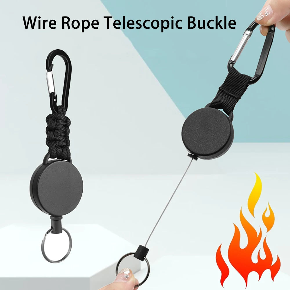 Retractable Keychain Anti-Theft Badge Reel Carabiner Hook Outdoor Portable Key Chain Key Holder Ring Hiking Accessories Keyring