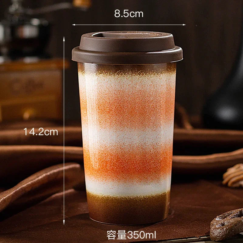 Tasse à Café Céramique Nomade - 290/350ml avec Couvercle Silicone