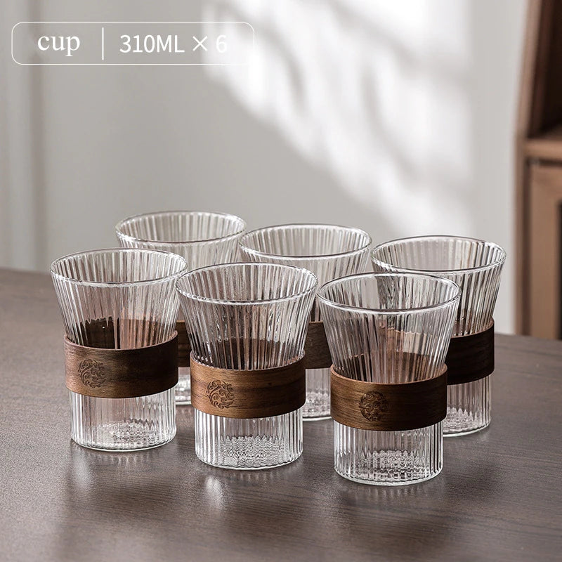 Set Théière Nomade avec Support - 6 Tasses Verre Résistant