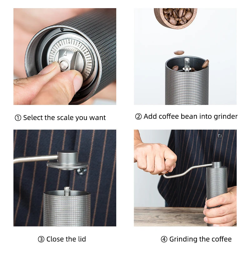 Professional Manual Coffee Grinder Upgrade All-metal Body  Anti-slip Design Portable Grinder Burr Inside