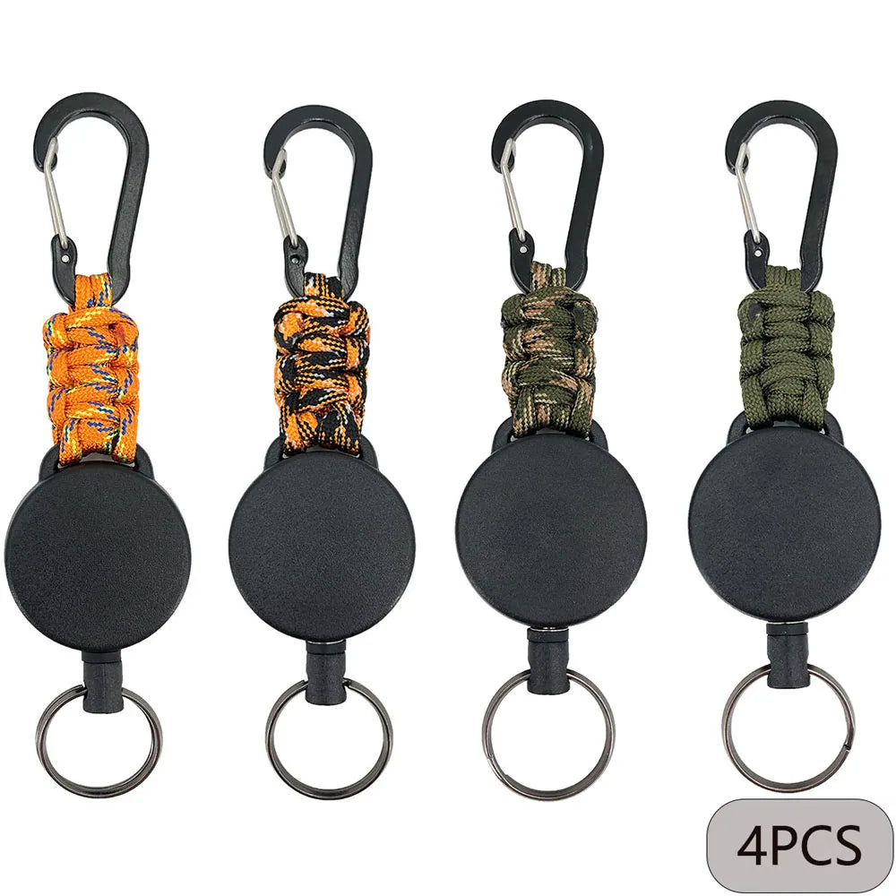 Retractable Keychain Anti-Theft Badge Reel Carabiner Hook Outdoor Portable Key Chain Key Holder Ring Hiking Accessories Keyring