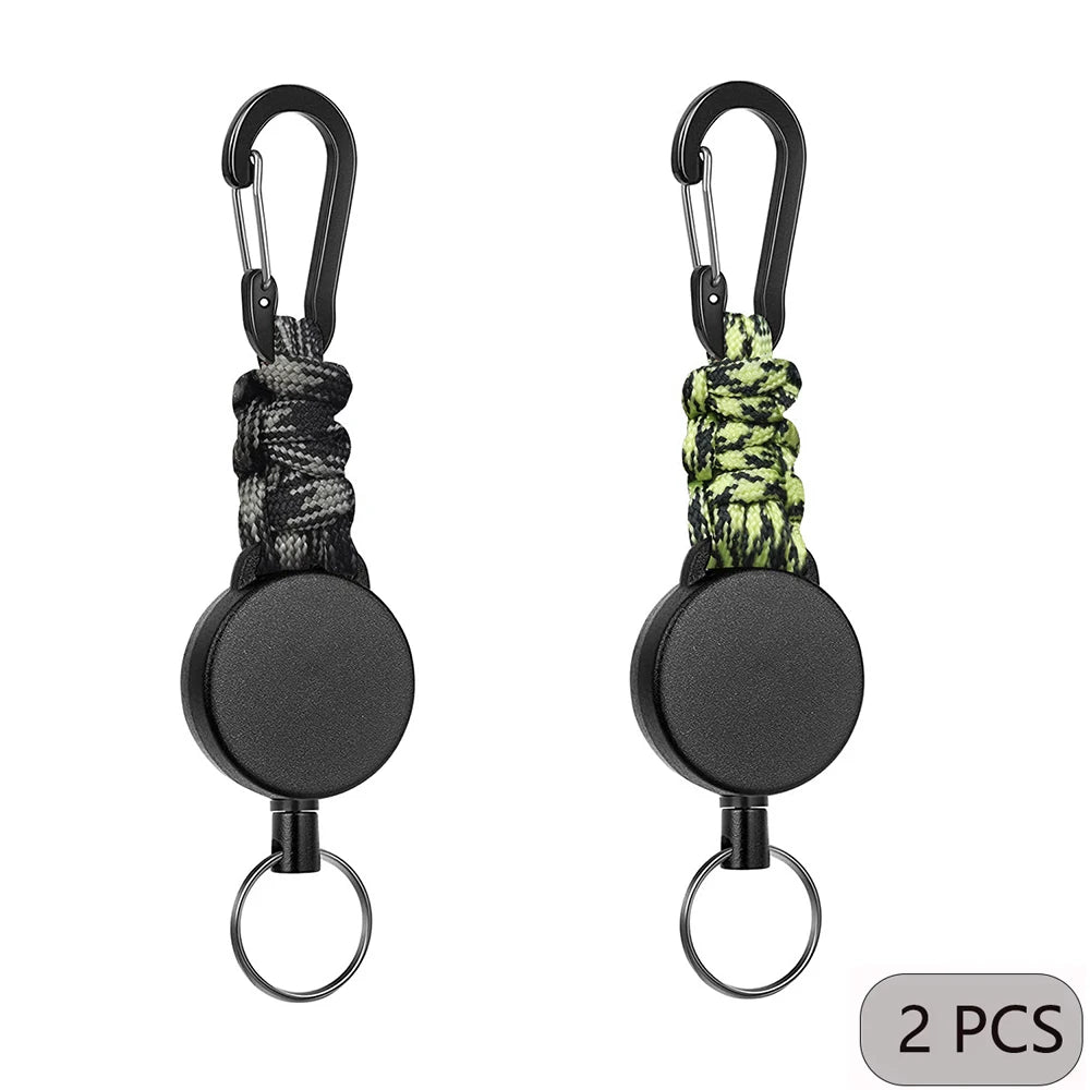 Retractable Keychain Anti-Theft Badge Reel Carabiner Hook Outdoor Portable Key Chain Key Holder Ring Hiking Accessories Keyring