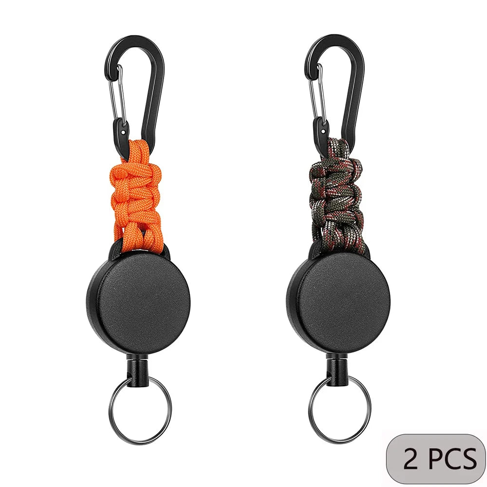 Retractable Keychain Anti-Theft Badge Reel Carabiner Hook Outdoor Portable Key Chain Key Holder Ring Hiking Accessories Keyring