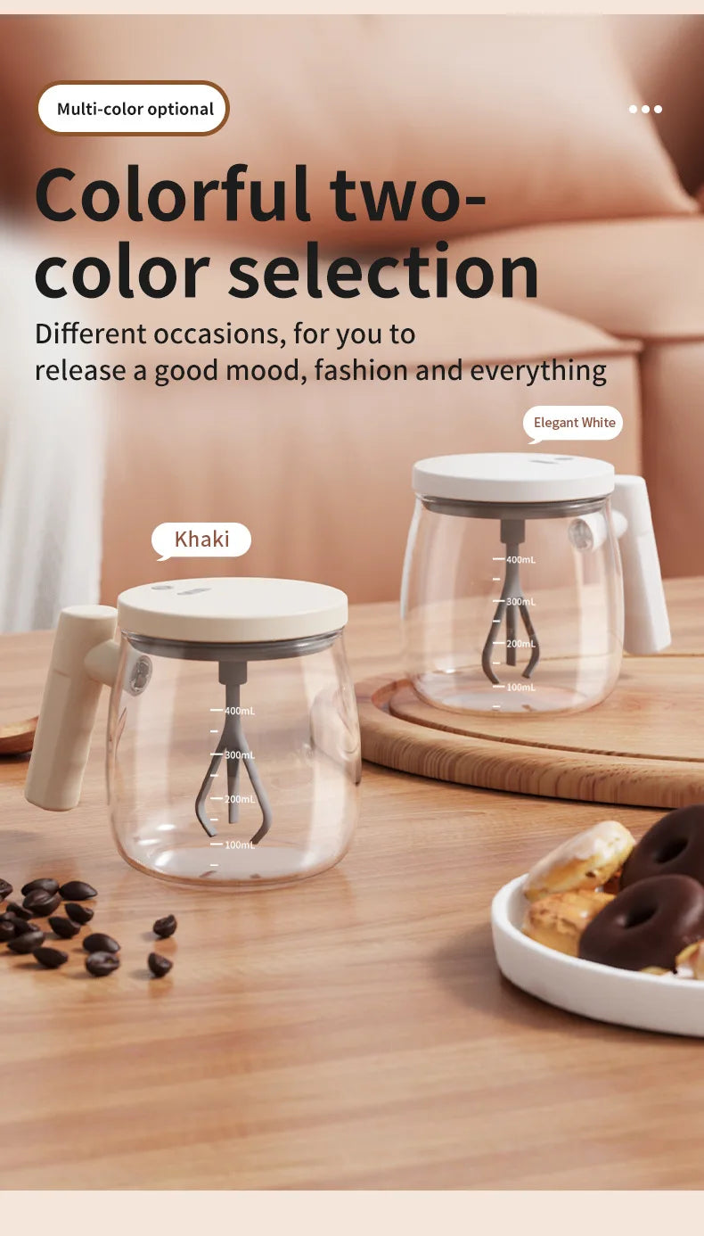 400ML Glass Electric Self-stirring Coffee Mug with Handles High-Speed Mixing Mug for Coffee Milk Tea Rechargeable Cup For Home