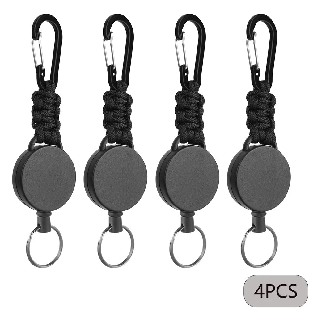 Retractable Keychain Anti-Theft Badge Reel Carabiner Hook Outdoor Portable Key Chain Key Holder Ring Hiking Accessories Keyring