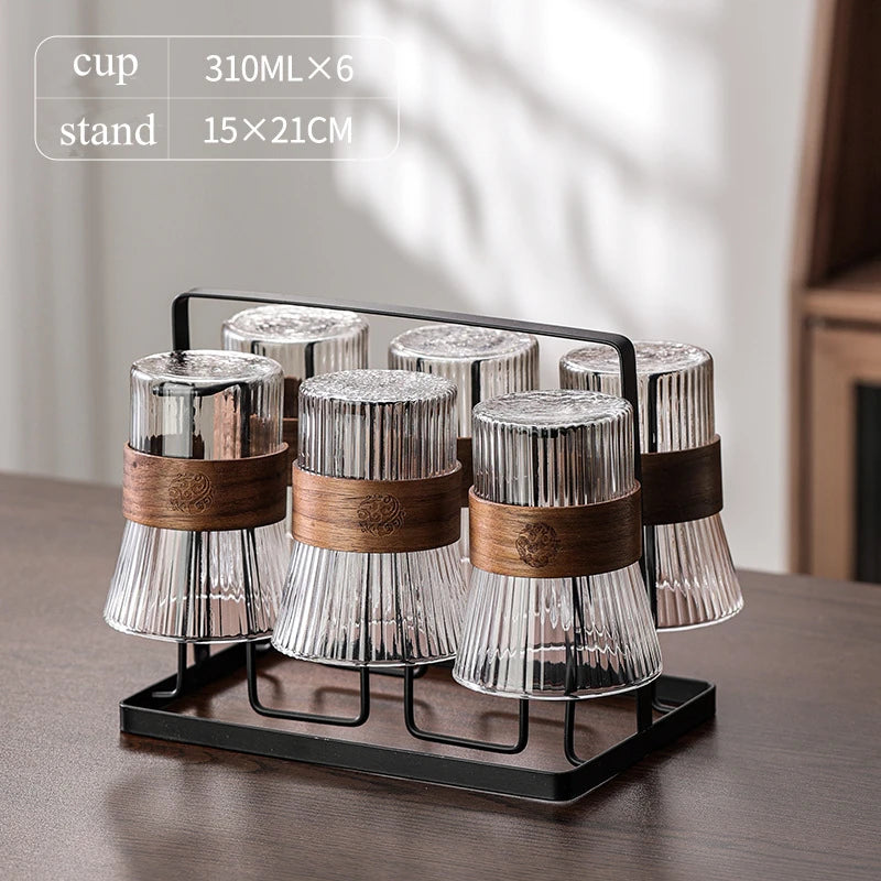 Set Théière Nomade avec Support - 6 Tasses Verre Résistant
