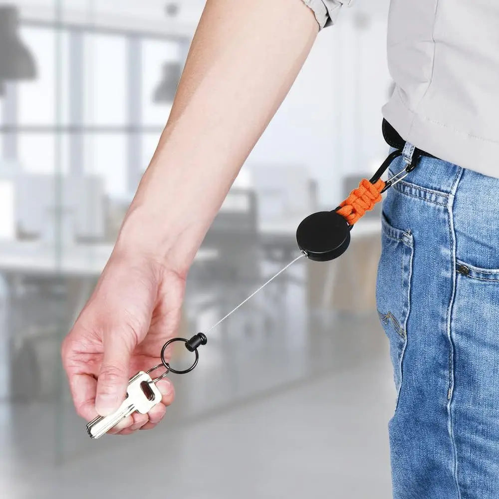 Retractable Keychain Anti-Theft Badge Reel Carabiner Hook Outdoor Portable Key Chain Key Holder Ring Hiking Accessories Keyring