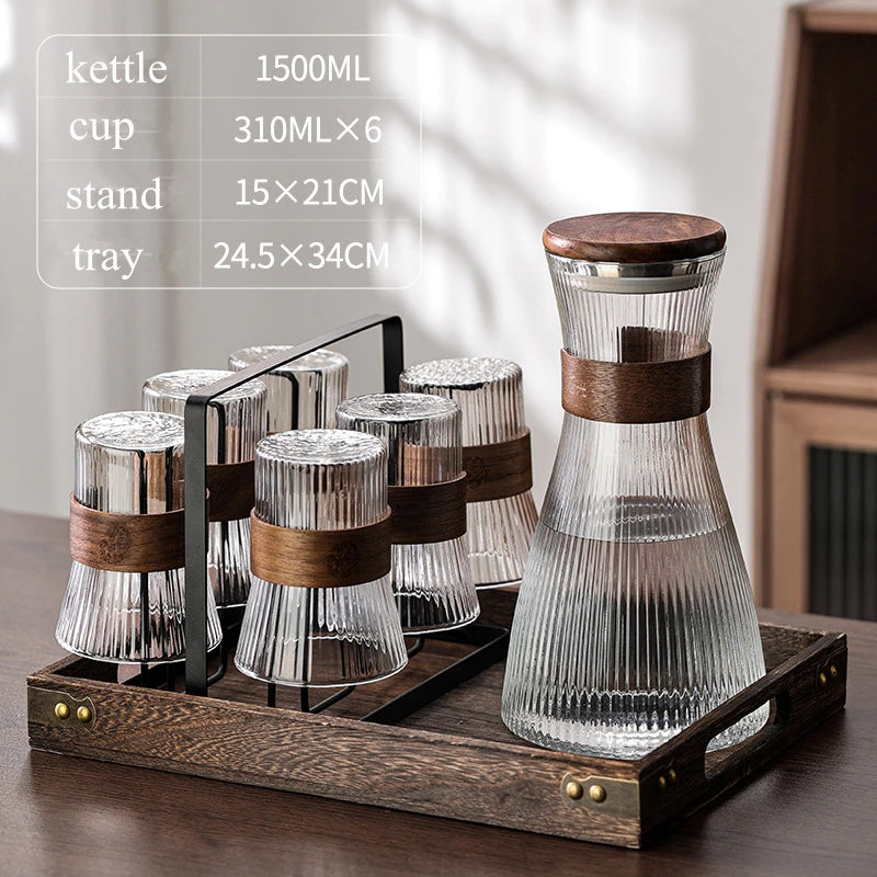 Set Théière Nomade avec Support - 6 Tasses Verre Résistant