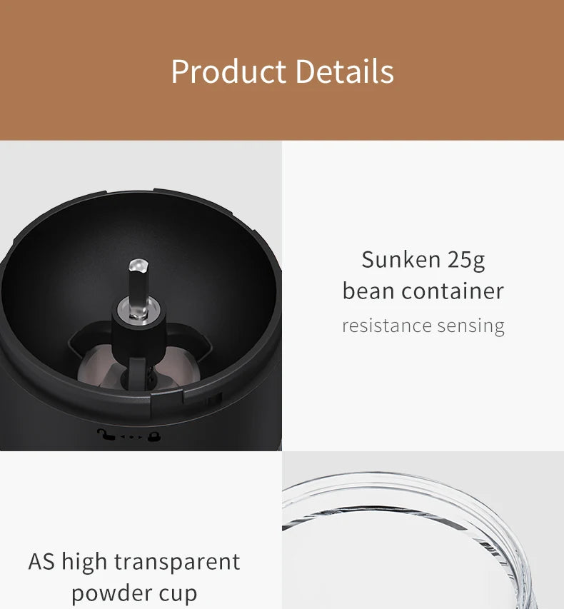 Electric coffee grinder, household small hand-cranked coffee bean grinder, portable fully automatic grinder, hand coffee grinder