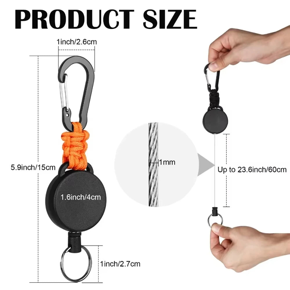 Retractable Keychain Anti-Theft Badge Reel Carabiner Hook Outdoor Portable Key Chain Key Holder Ring Hiking Accessories Keyring