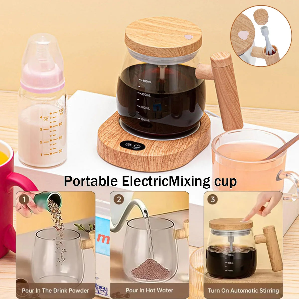 Mug Électrique Auto-Mélangeur 400ml - Café Parfait en Un Clic