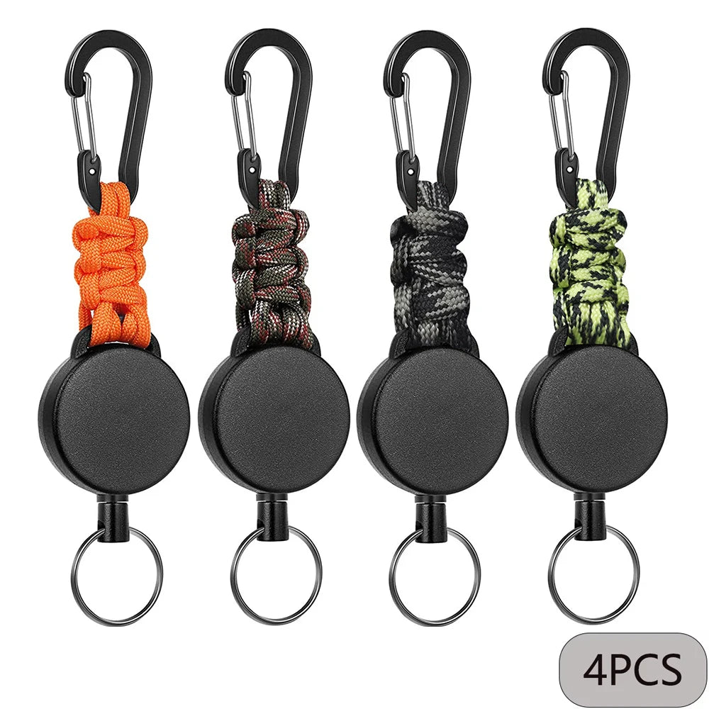 Retractable Keychain Anti-Theft Badge Reel Carabiner Hook Outdoor Portable Key Chain Key Holder Ring Hiking Accessories Keyring