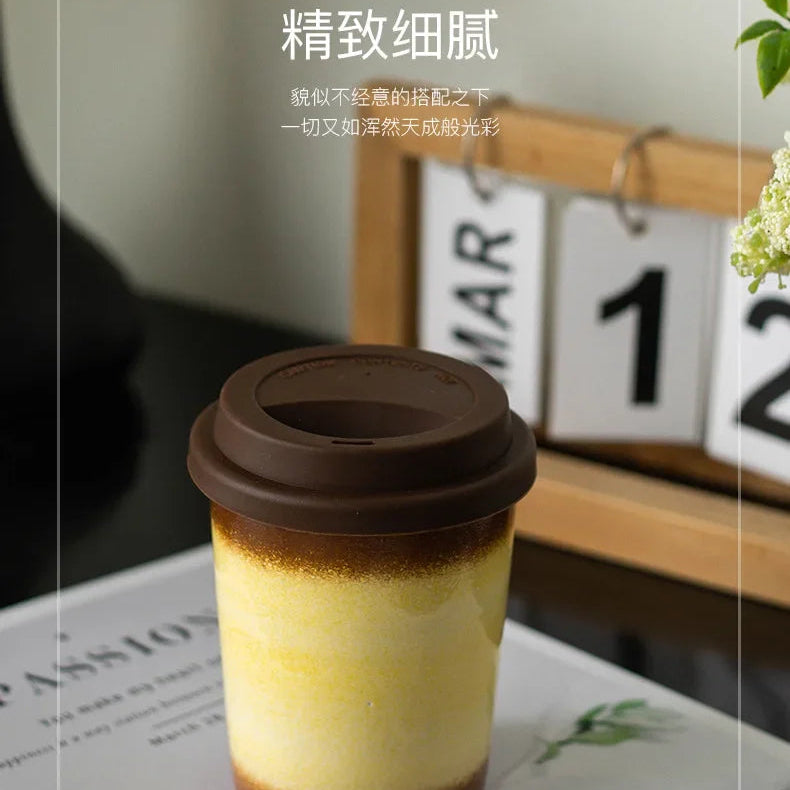 Tasse à Café Céramique Nomade - 290/350ml avec Couvercle Silicone