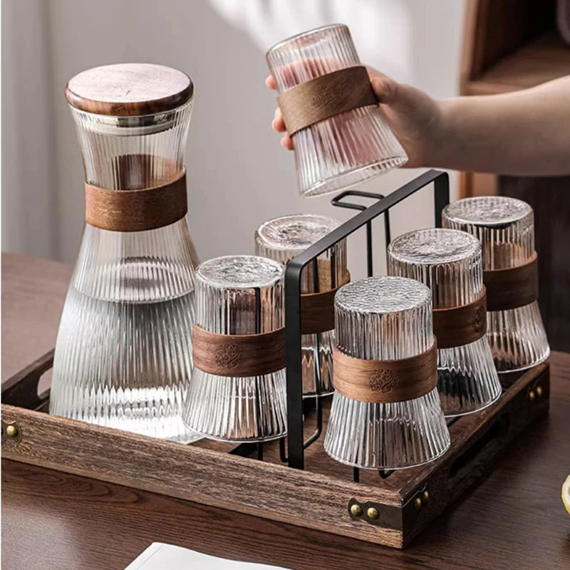 Set Théière Nomade avec Support - 6 Tasses Verre Résistant