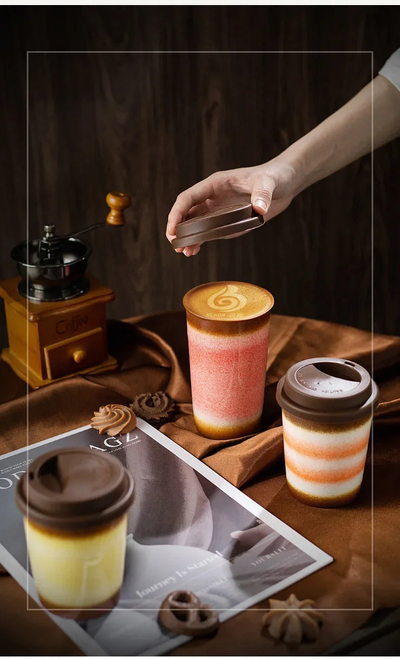 Tasse à Café Céramique Nomade - 290/350ml avec Couvercle Silicone