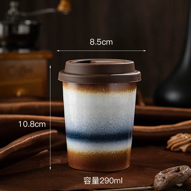 Tasse à Café Céramique Nomade - 290/350ml avec Couvercle Silicone