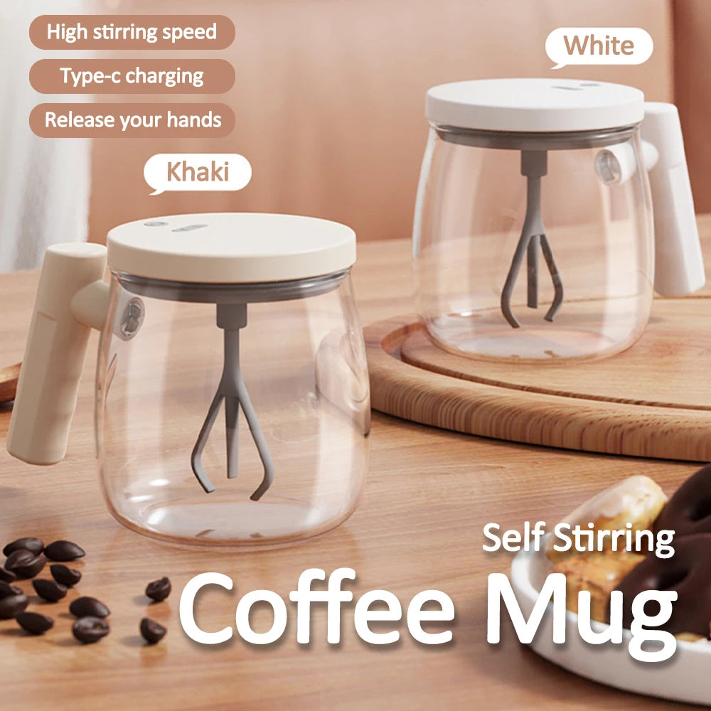 400ML Glass Electric Self-stirring Coffee Mug with Handles High-Speed Mixing Mug for Coffee Milk Tea Rechargeable Cup For Home