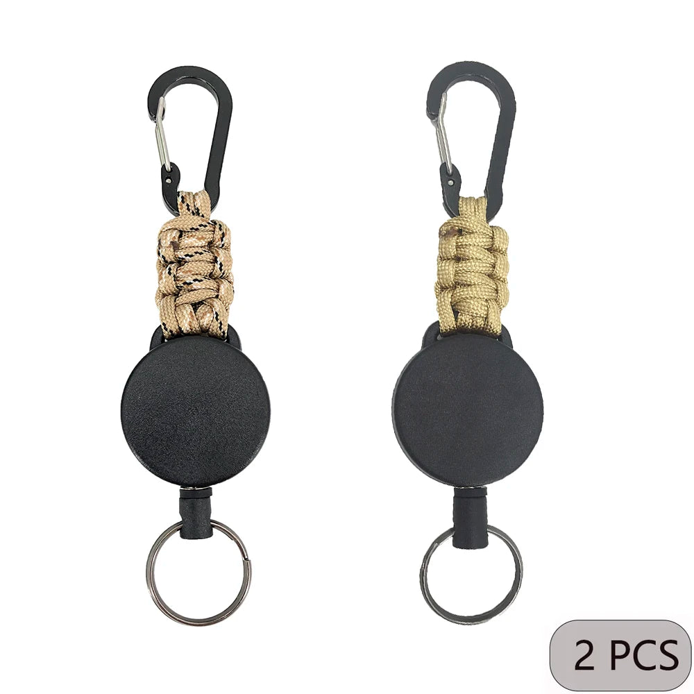 Retractable Keychain Anti-Theft Badge Reel Carabiner Hook Outdoor Portable Key Chain Key Holder Ring Hiking Accessories Keyring