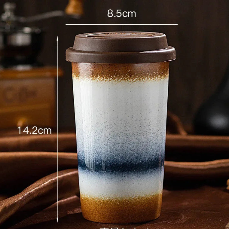 Tasse à Café Céramique Nomade - 290/350ml avec Couvercle Silicone