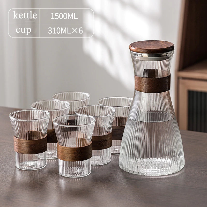 Set Théière Nomade avec Support - 6 Tasses Verre Résistant
