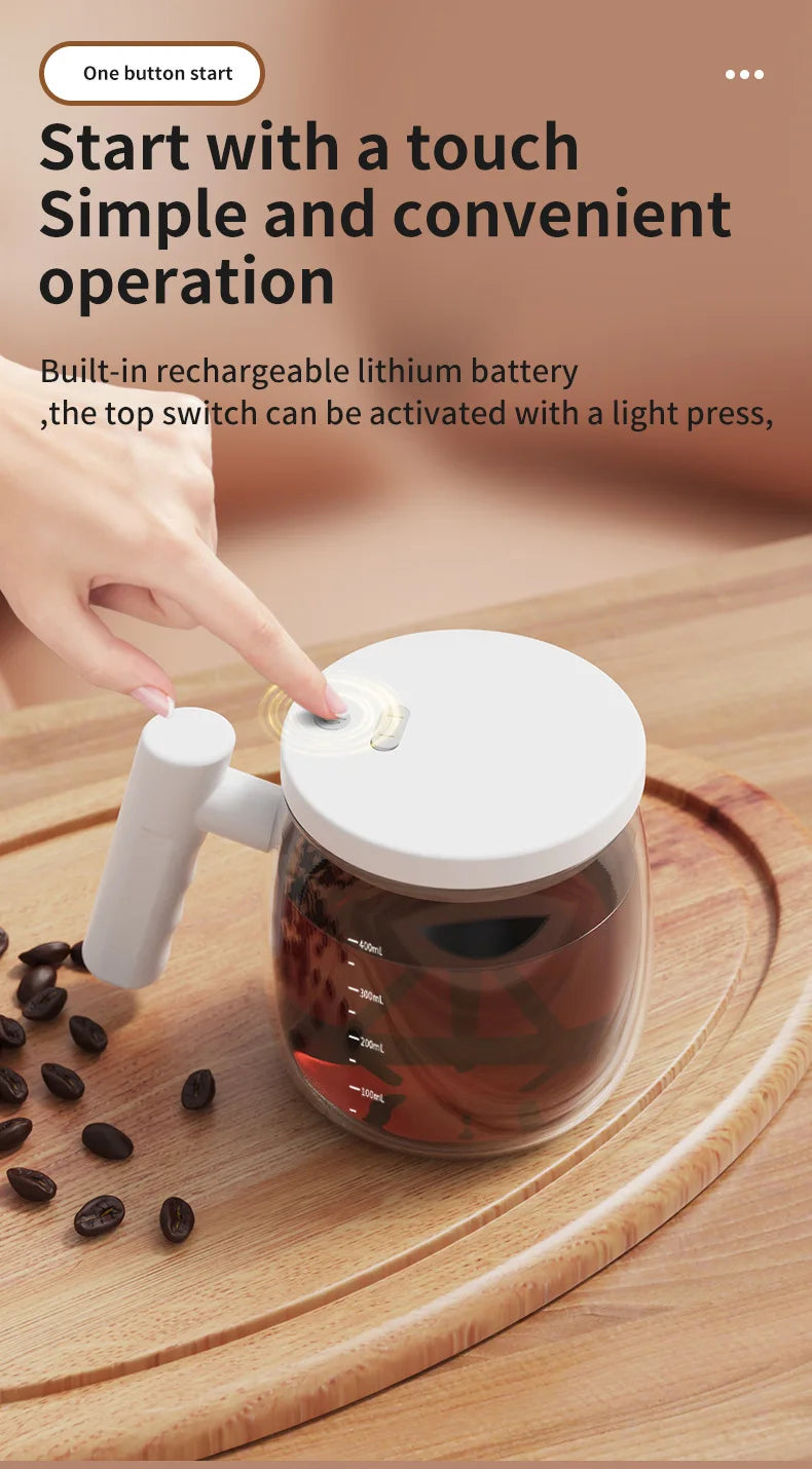 400ML Glass Electric Self-stirring Coffee Mug with Handles High-Speed Mixing Mug for Coffee Milk Tea Rechargeable Cup For Home