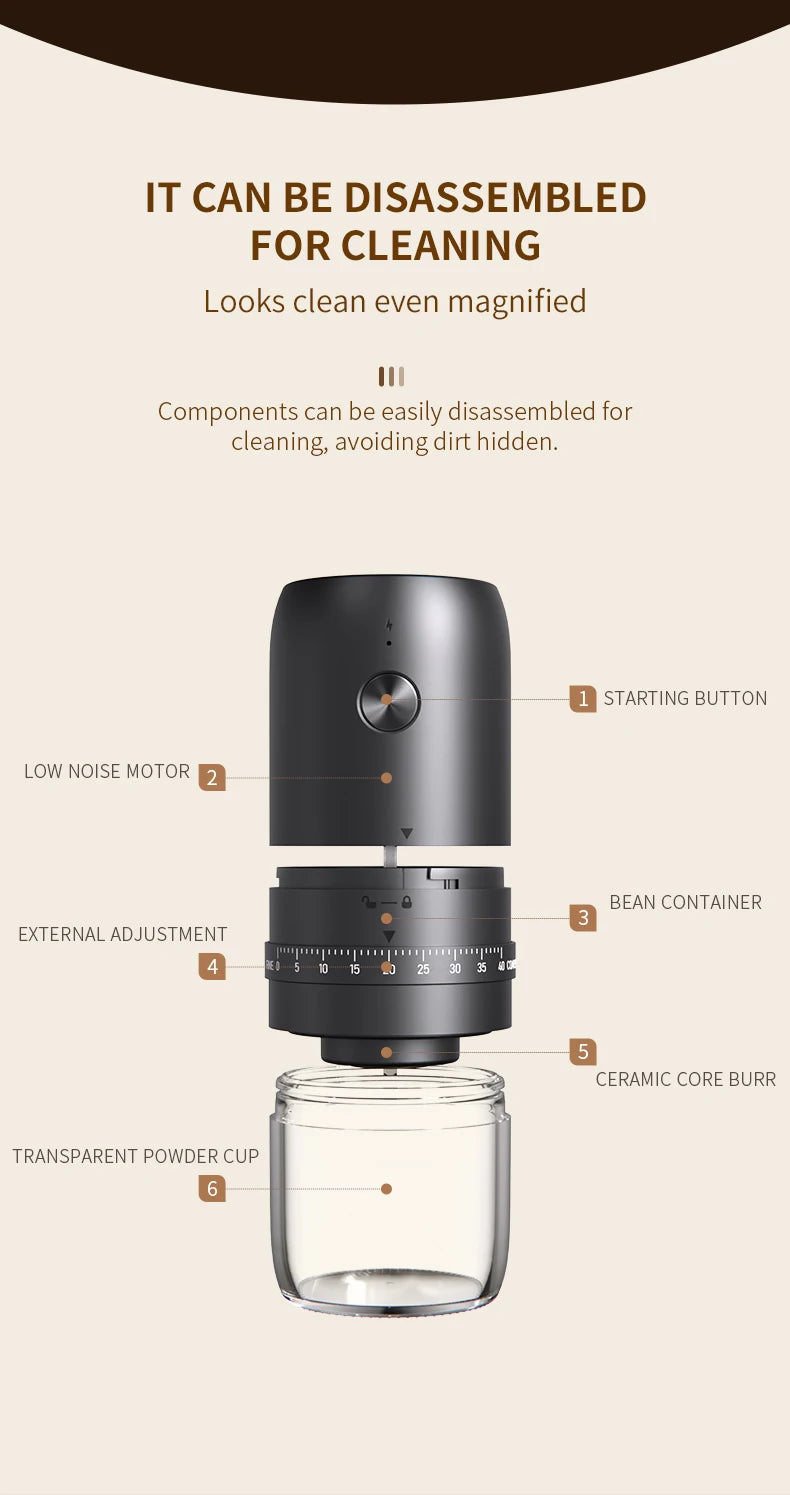 Electric coffee grinder, household small hand-cranked coffee bean grinder, portable fully automatic grinder, hand coffee grinder