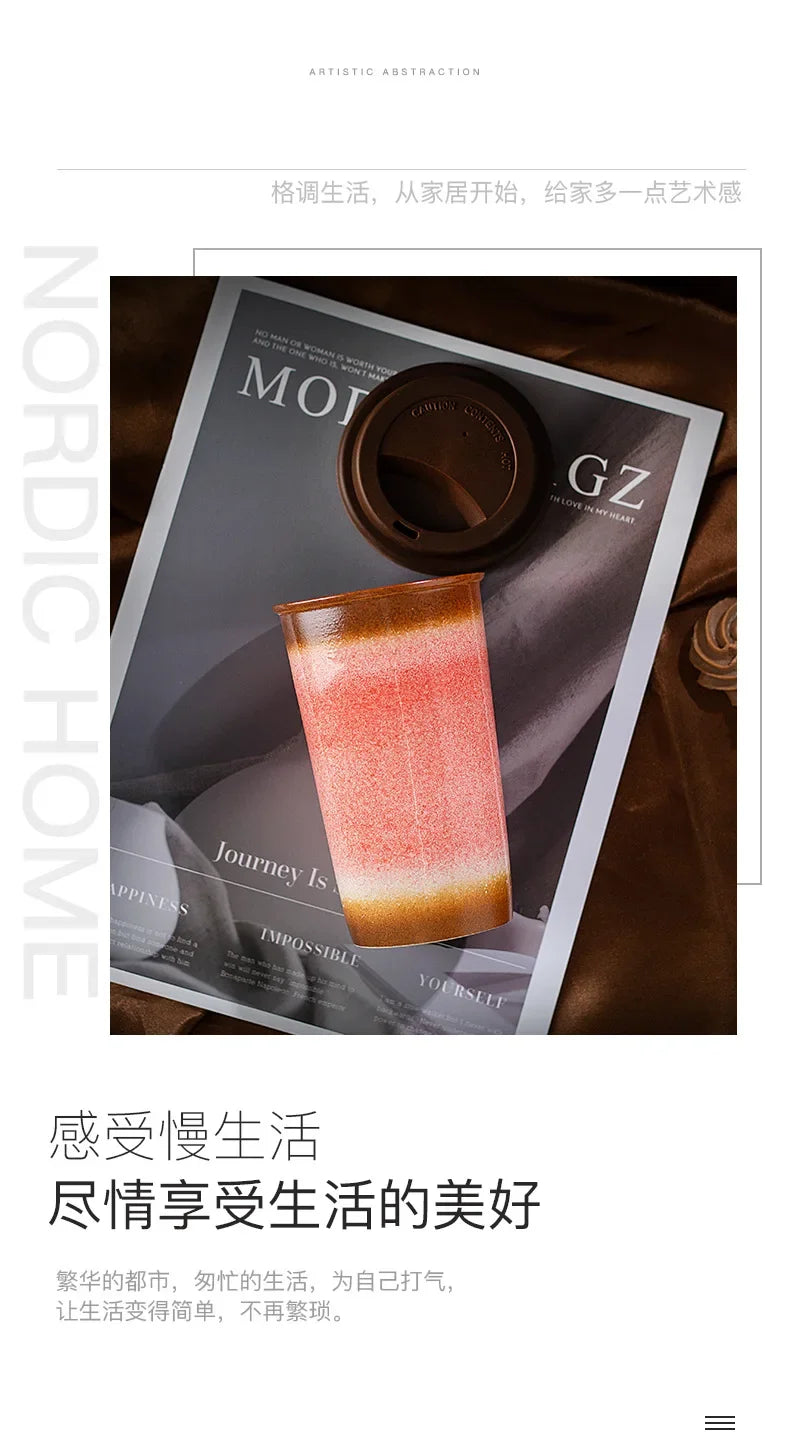 Tasse à Café Céramique Nomade - 290/350ml avec Couvercle Silicone