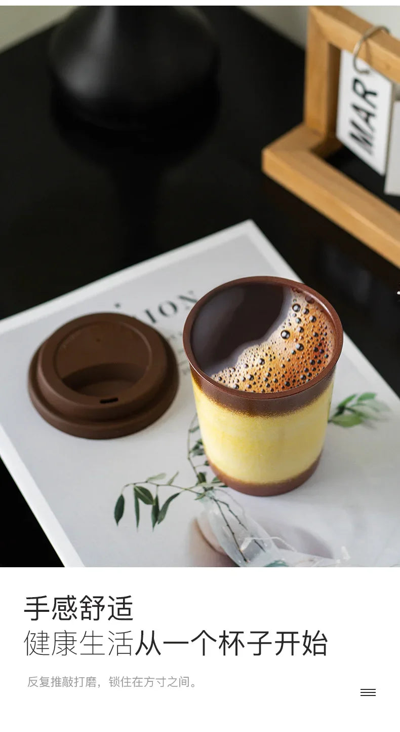 Tasse à Café Céramique Nomade - 290/350ml avec Couvercle Silicone