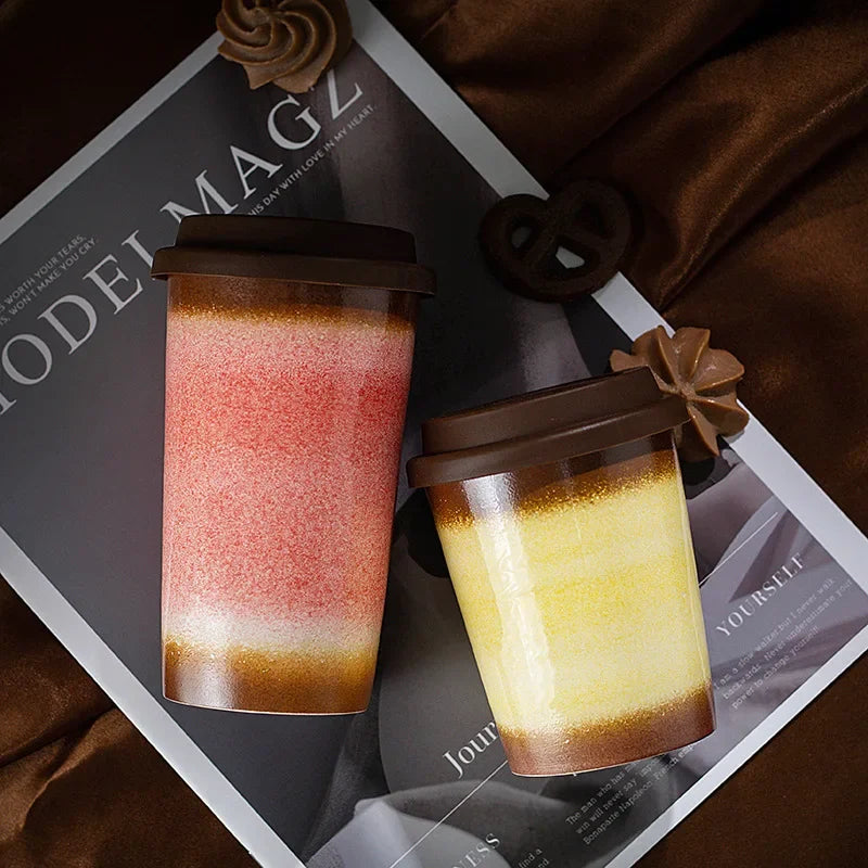 Tasse à Café Céramique Nomade - 290/350ml avec Couvercle Silicone