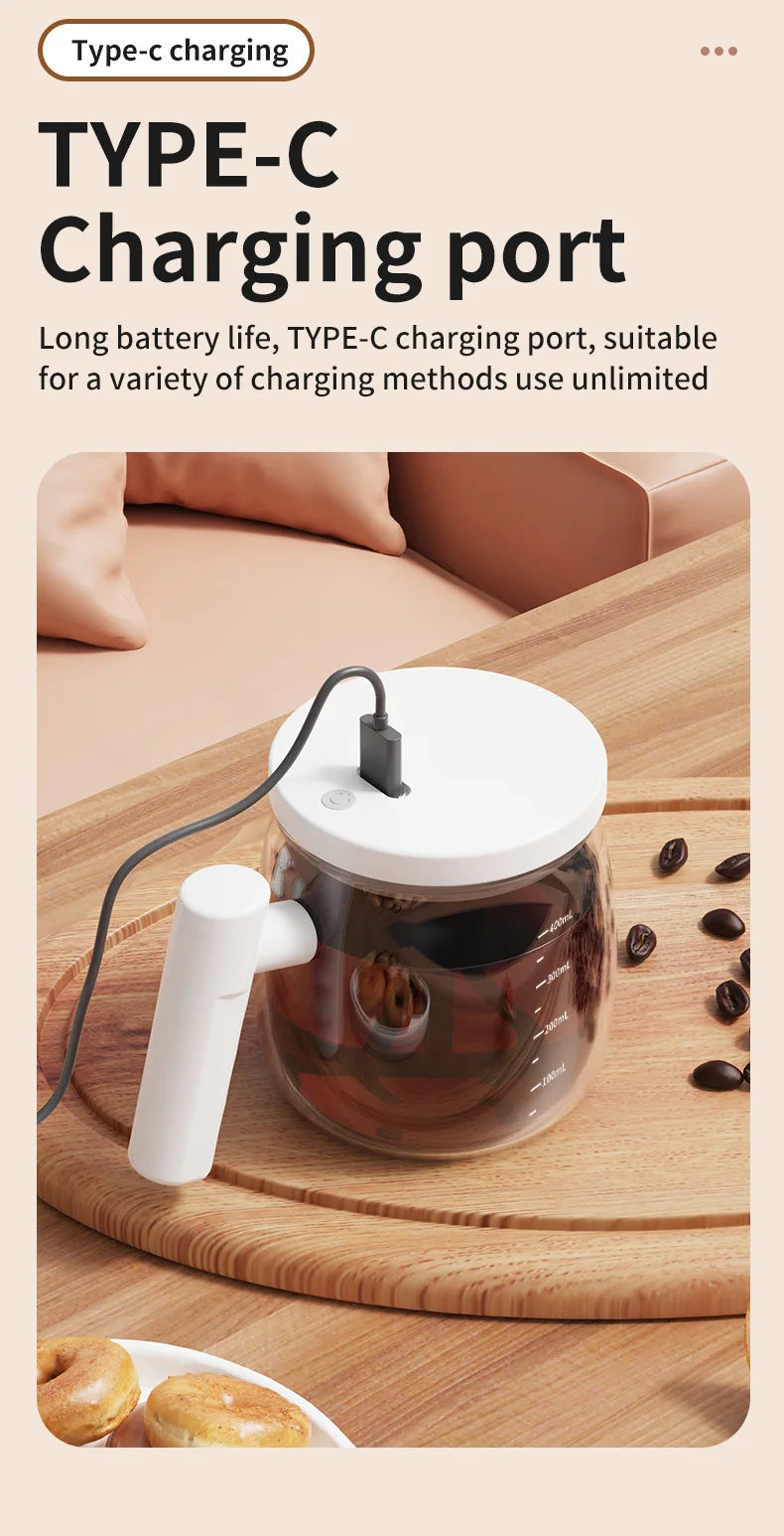 400ML Glass Electric Self-stirring Coffee Mug with Handles High-Speed Mixing Mug for Coffee Milk Tea Rechargeable Cup For Home