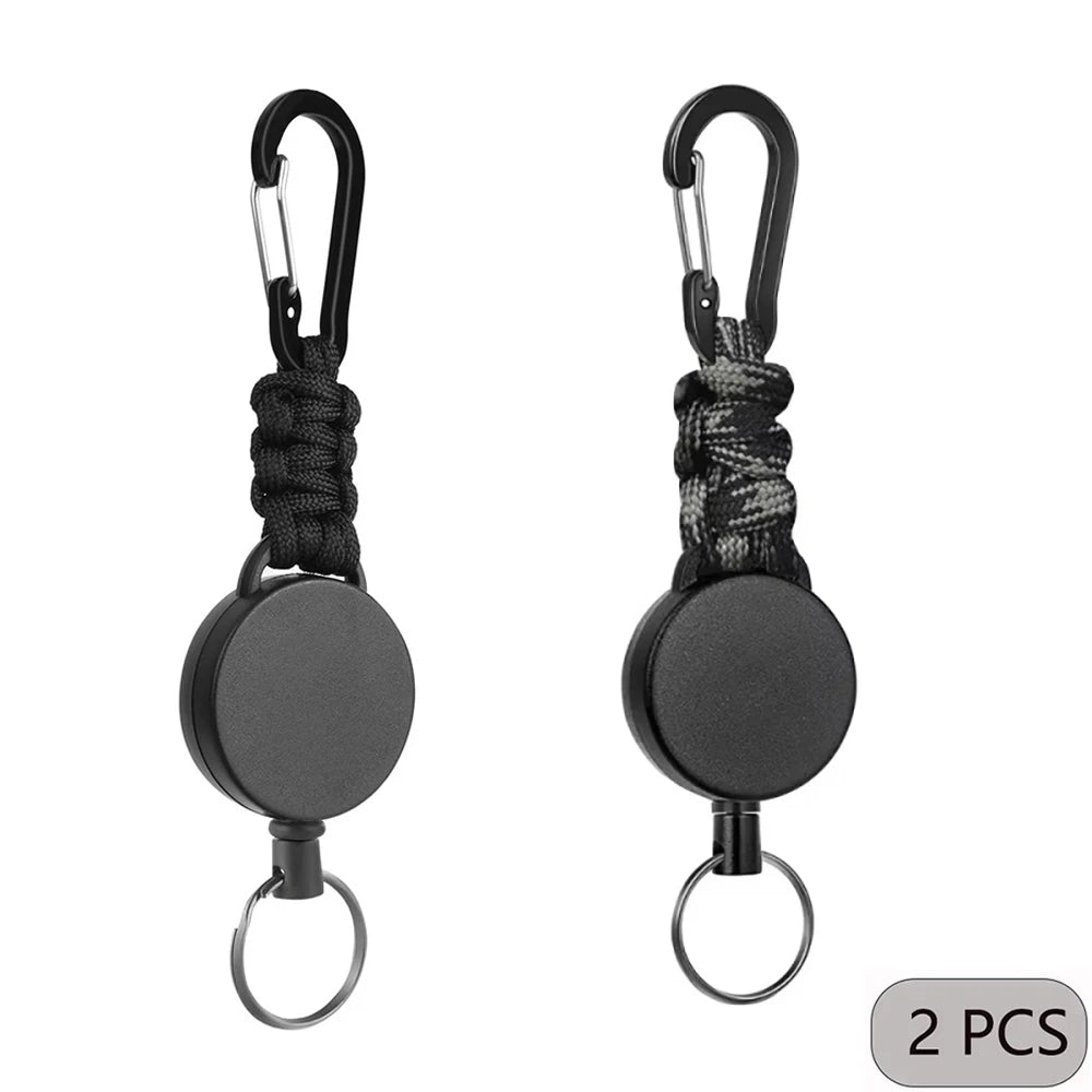 Retractable Keychain Anti-Theft Badge Reel Carabiner Hook Outdoor Portable Key Chain Key Holder Ring Hiking Accessories Keyring