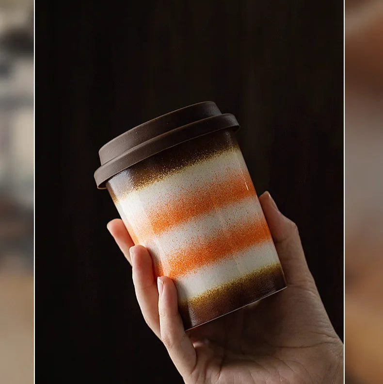 Tasse à Café Céramique Nomade - 290/350ml avec Couvercle Silicone