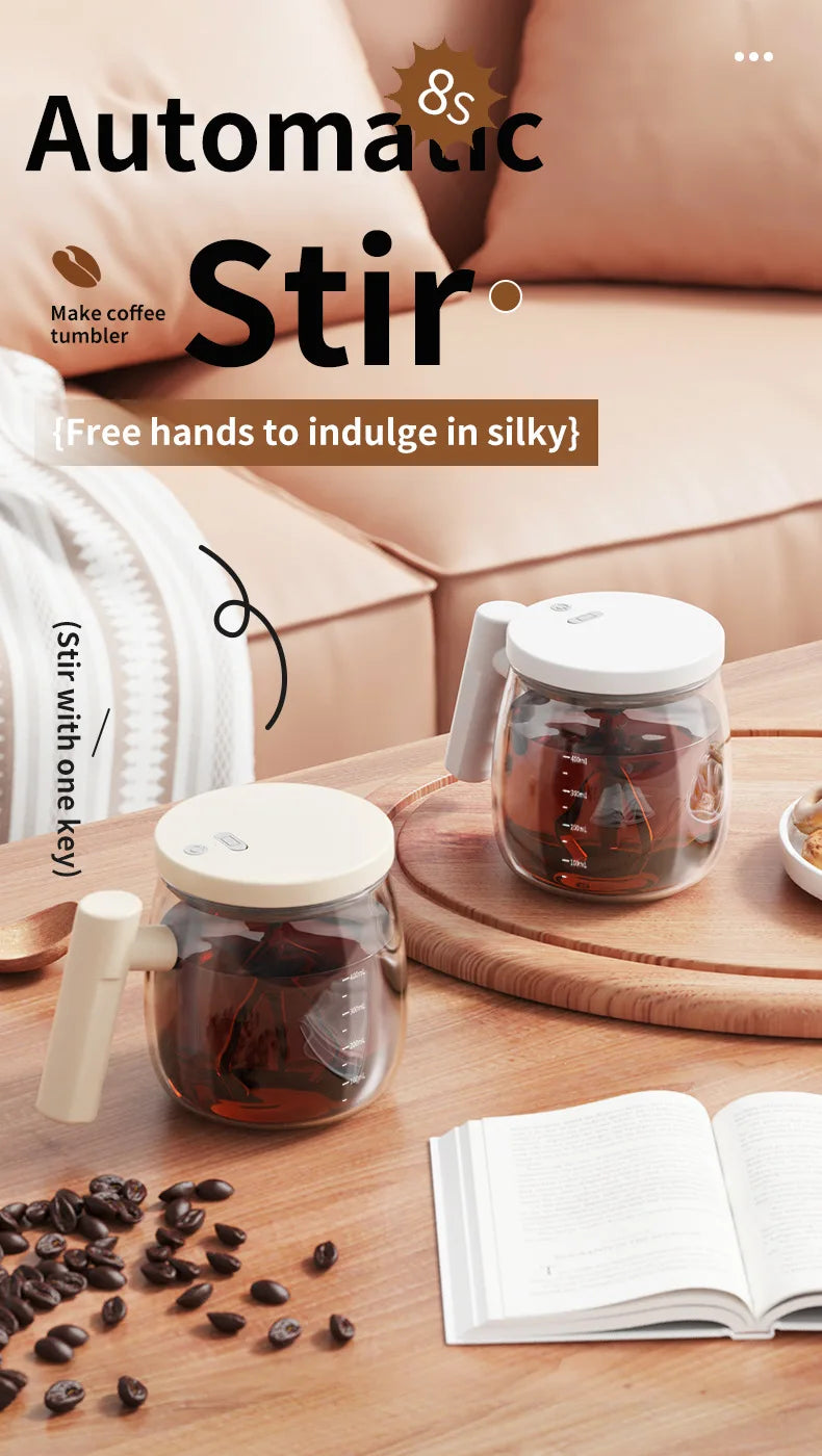 400ML Glass Electric Self-stirring Coffee Mug with Handles High-Speed Mixing Mug for Coffee Milk Tea Rechargeable Cup For Home