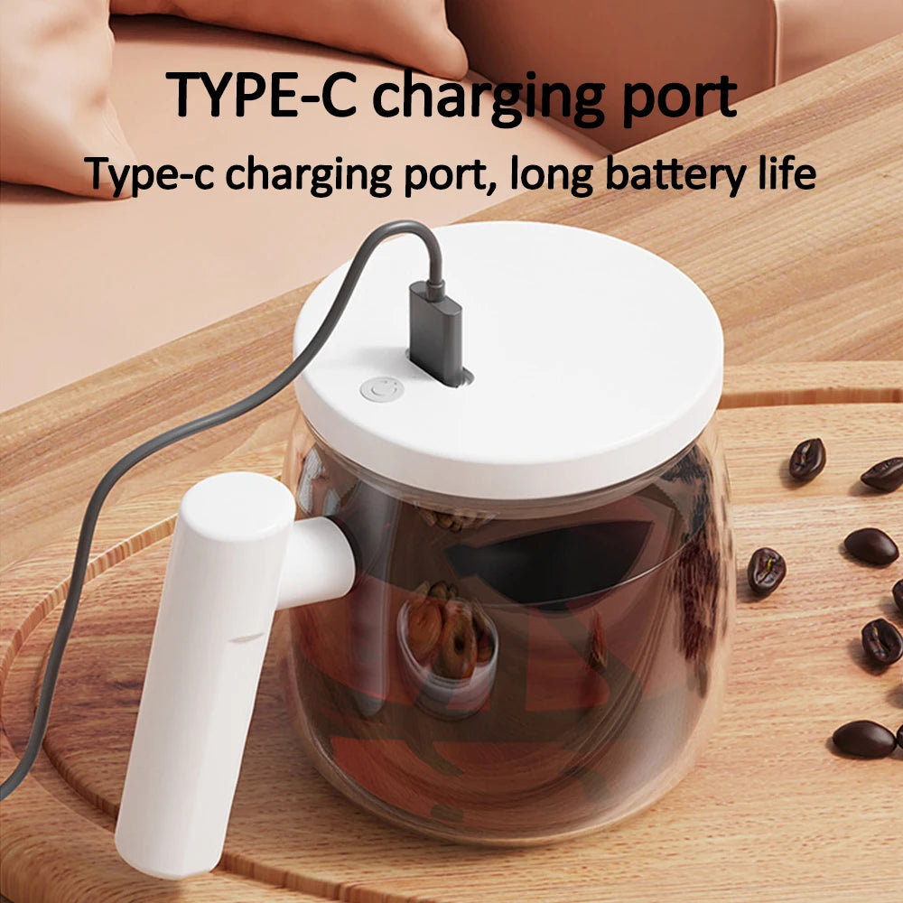 400ML Glass Electric Self-stirring Coffee Mug with Handles High-Speed Mixing Mug for Coffee Milk Tea Rechargeable Cup For Home