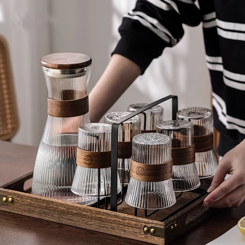 Set Théière Nomade avec Support - 6 Tasses Verre Résistant