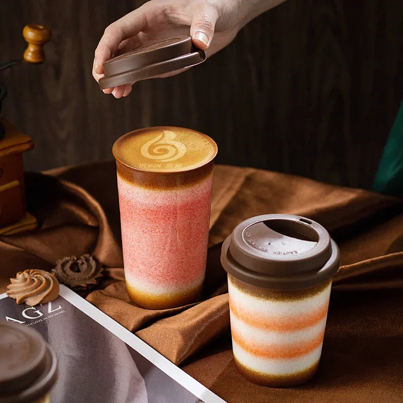 Tasse à Café Céramique Nomade - 290/350ml avec Couvercle Silicone