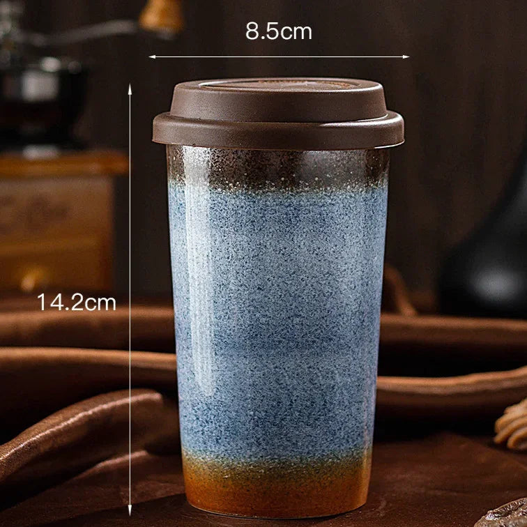 Tasse à Café Céramique Nomade - 290/350ml avec Couvercle Silicone