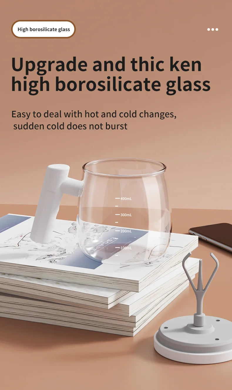 400ML Glass Electric Self-stirring Coffee Mug with Handles High-Speed Mixing Mug for Coffee Milk Tea Rechargeable Cup For Home