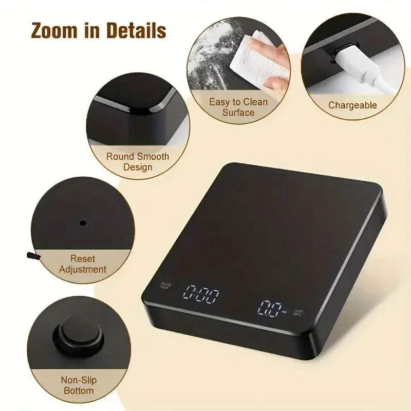 Balance Café Numérique Nomade - Timer & Écran LED Rechargeable